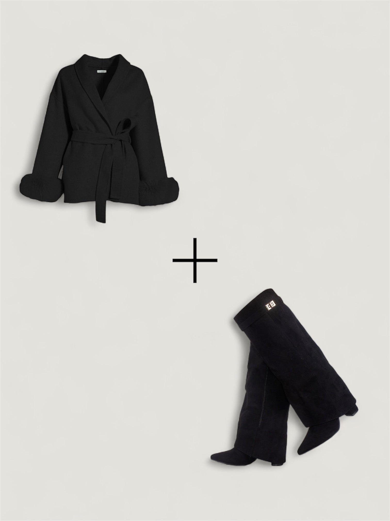 Exklusives Set: Wollmantel & Calianté Shark Boots in Schwarz