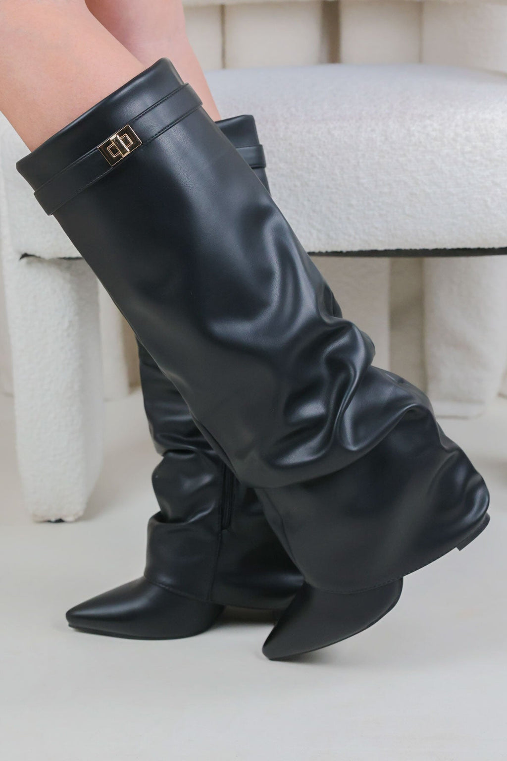 Calianté Shark Boots Stacked - Schwarz Glattleder